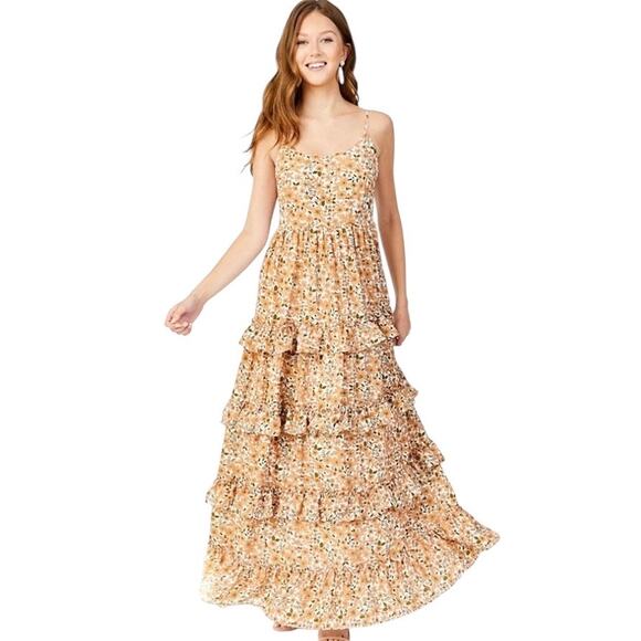 Altar'd State Gretchen Maxi Dress Cream/Taupe Tiered Ruffled MED Cottage Fairy - Picture 1 of 12